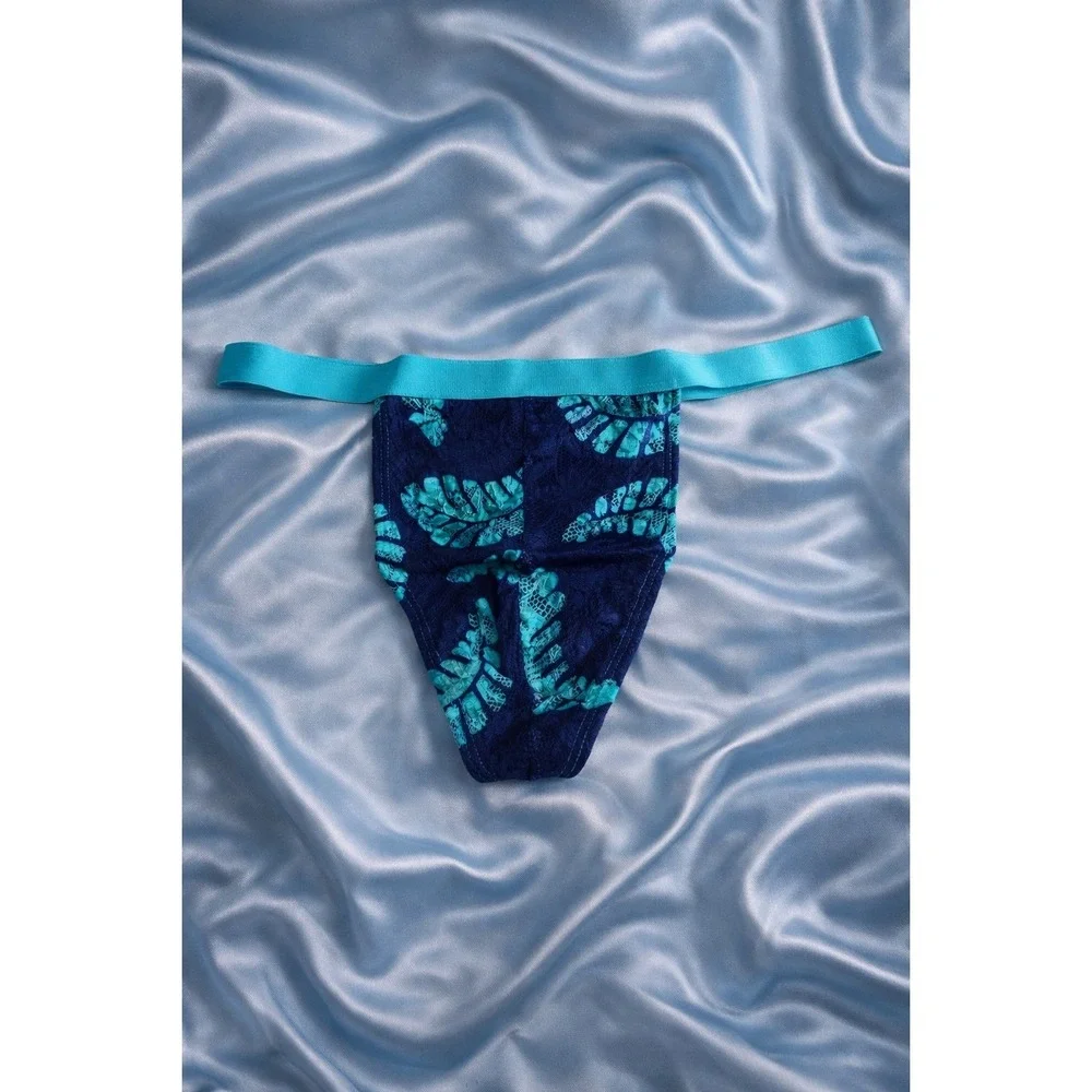 Cosabella Never Say Never Printed Tanga Italian‎ Thong Lace Blue Turquoise  NEW